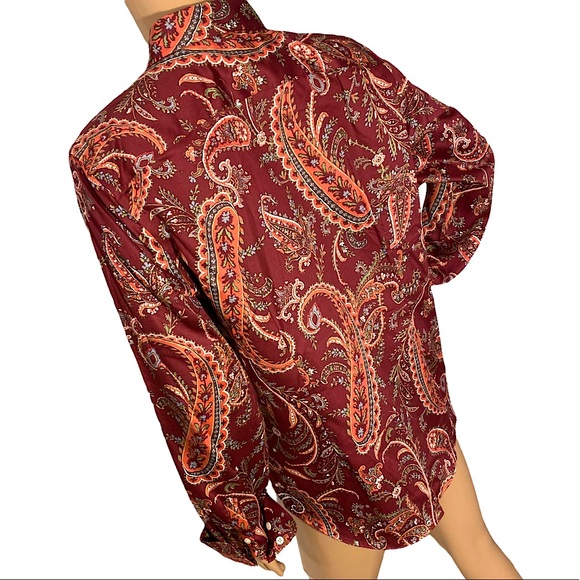 ๐ CHAPS BY RALPH LAUREN | NO IRON WINE MULTICOLOR PAISLEY BUTTON DOWN SHIRT L - Picture 6 of 16
